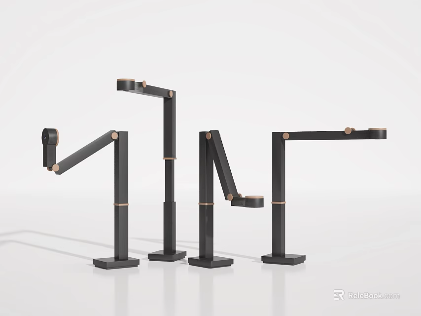 Four Modern Public Facilities Featuring Black Metal Structures With Curved Designs And Square Bases 3d model 