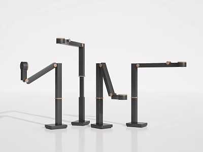 Four Modern Public Facilities Featuring Black Metal Structures With Curved Designs And Square Bases 3d model
