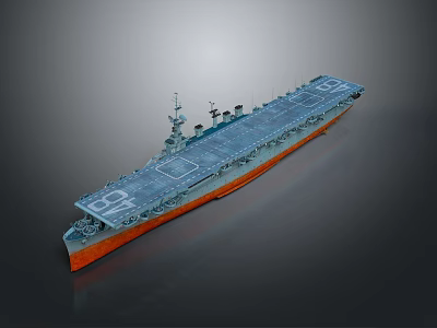 Detailed Aircraft Carrier Model Featuring Gray Deck And Orange Hull On Gray Background 3d model
