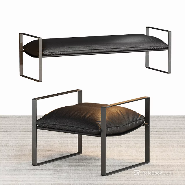 Modern Metal Frame Stools With Black Padded Seats For Contemporary Interior 3d model 
