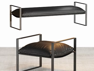 Modern Metal Frame Stools With Black Padded Seats For Contemporary Interior 3d model