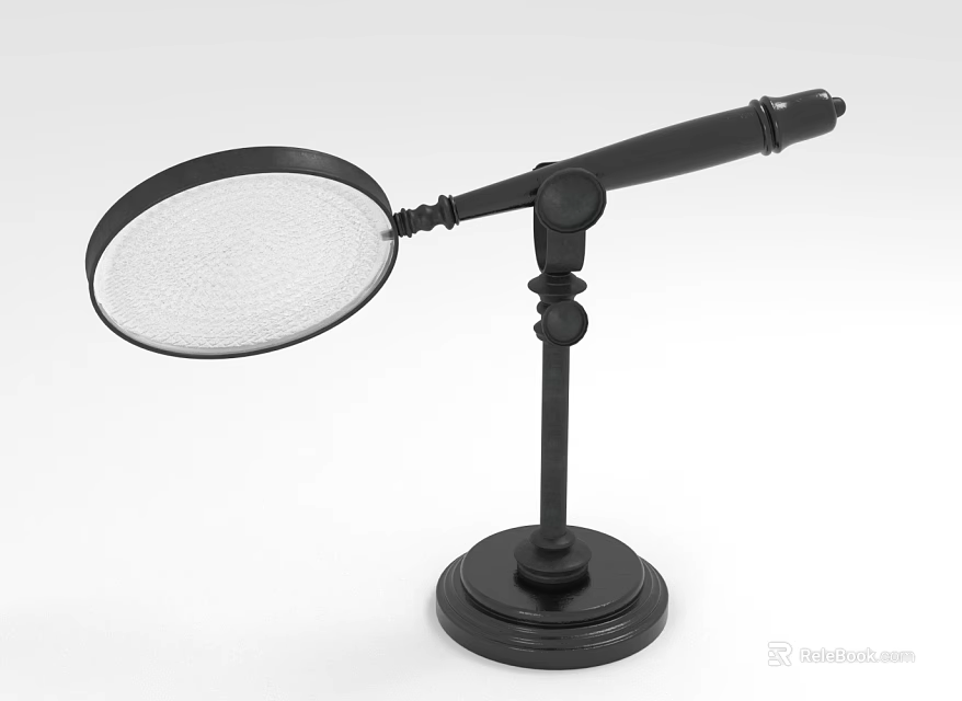 Black Magnifying Glass With Adjustable Stand And Circular Lens On Base 3d model 