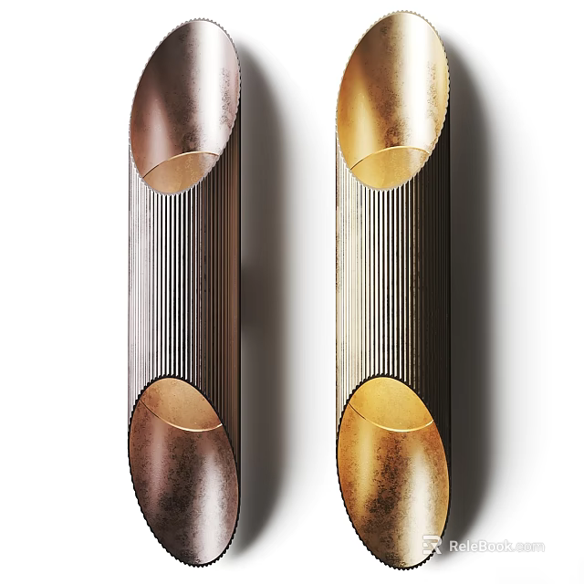 Pair of Elegant Modern Wall Lamps With Curved Metallic Body And Striped Accents 3d model 