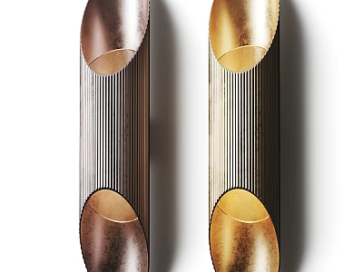 Pair of Elegant Modern Wall Lamps With Curved Metallic Body And Striped Accents 3d model