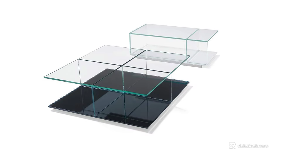 Modern Glass Coffee Table Featuring Transparent Top And Layered Base Design 3d model