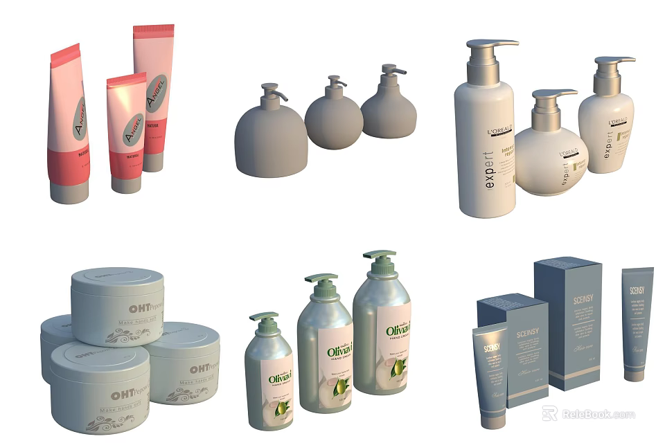 Beauty Haircare Cosmetic Products Collection With Various Bottles Jars And Packaging 3d model 