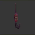 Red And Gray Metal Hook Wrapped With Yellow Rope On Dark Surface