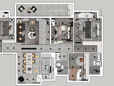 Birds Eye View Of Residential Floor Plan With Living Bedroom Kitchen And Bathroom Layout 3d model