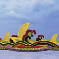 Wavy Flower Planters With Yellow Red Green Floral Design For Outdoor Landscape Decor