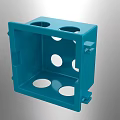 Blue Cube Structure With Multiple Circular Holes And Side Attachments