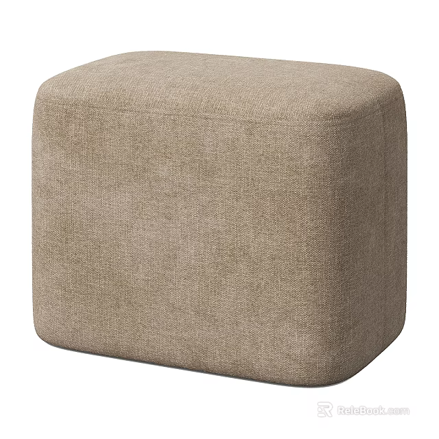 Beige Square Fabric Upholstered Ottoman With Modern Simple Design For Home Use 3d model 