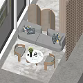 Modern Lounge Area With Wooden Partition Sofa Coffee Table And Natural Light