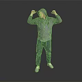 A Man In Gray Hoodie Green Pants White Sneakers Flexing Arms Showing Muscles