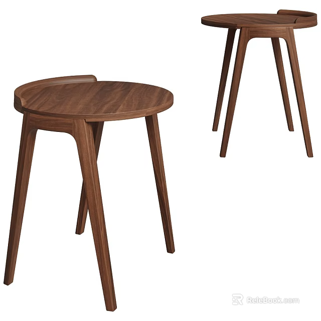 Modern Walnut Wood Side Table With Round Tabletop And Sleek Support Legs 3d model