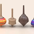 Colorful And Wooden Spinning Tops With Various Designs And Vibrant Colors
