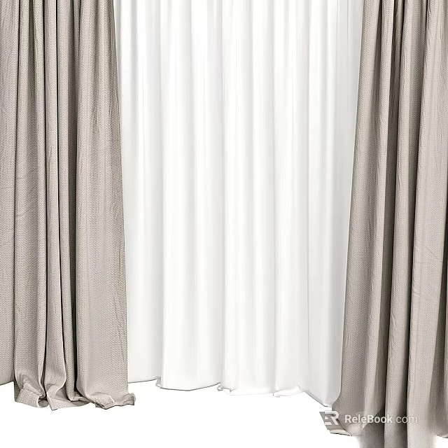 Modern Gray White Curtains Design With Sheer Fabric And Elegant Home Style 3d model 