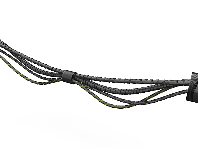 Industrial Equipment Cable Harness With Multiple Black Braided Cables Secured By Ties And Yellow Stripes 3d model