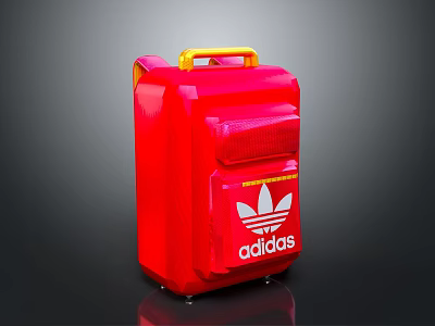 Stylish Red Adidas Suitcase With Yellow Handle And White Logo 3d model