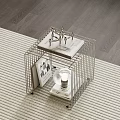 Modern Metal Side Table With Open Grid Frame And Decorative Table Lamp 3d model