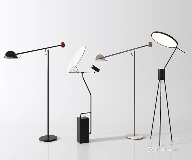 Contemporary Floor Lamps Featuring Sleek Metal Frames And Diverse Base Styles 3d model