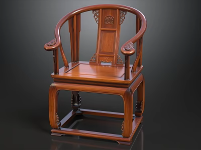 Adorned Redwood Chair With Carved Patterns Round Armrests And Square Base 3d model
