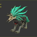 Mythical Wolf Character With Spiky Teal Mane Horns And Red Eyes Design