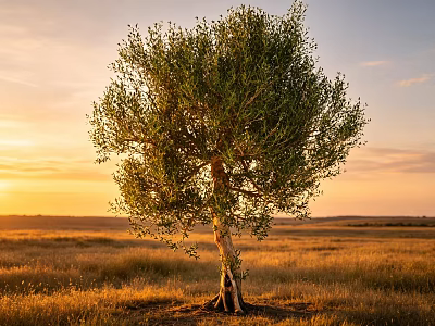 Majestic Arbor Standing Alone in Golden Sunset Open Grassland Field 3d model