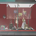 Nick Pony Storefront With Glass Window Red Background Mannequins And Decorations