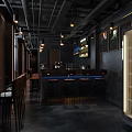 Modern Bar Interior Design With Bar Counter High Stools And Pendant Lights