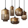 Modern Pendant Lights With Walnut Wood And Brown Glass In Various Shapes