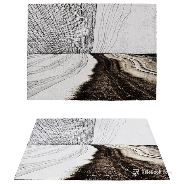 Square Rug With Abstract Wavy Lines And Neutral Black White Gray Color Patterns 3d model