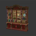 Vintage Solid Wood Bookcase With Carved Design Shelves Storage Boxes Books And Decorative Plate