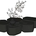 Black Hexagonal Modular Coffee Table With Black Vase And Dried Branches 3d model