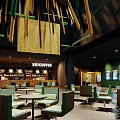 Cinema Lobby Interior Design With Tickets Concession Counter Seating Area Green Yellow Decorative Chandeliers