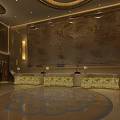 Luxurious Hotel Lobby Interior With Ornate Wall Decor Front Desk And Patterned Floor Design