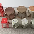 Assorted Design Stools Including Wooden Plastic Upholstered and Stump Styles for Home 3d model