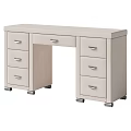 Beige Modern Desk With Multiple Drawers And Rolling Wheels Design