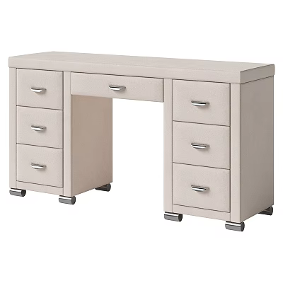 Beige Modern Desk With Multiple Drawers And Rolling Wheels Design 3d model