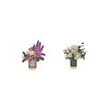 Blue And Gray Vases with Pink Roses Purple Lilacs White Peonies Gold Base Green Leaves