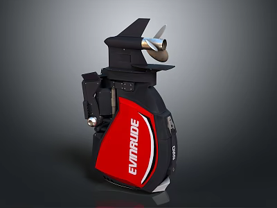 Evinrude Red Black Outboard Motor With Metallic Propeller And Sleek Design 3d model