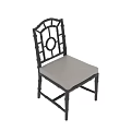 Black Frame Bamboo Style Chair With Light Gray Cushioned Seat And Round Back Design