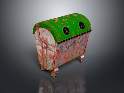 Green Household Trash Can With Two Round Openings And Rolling Wheels 3d model