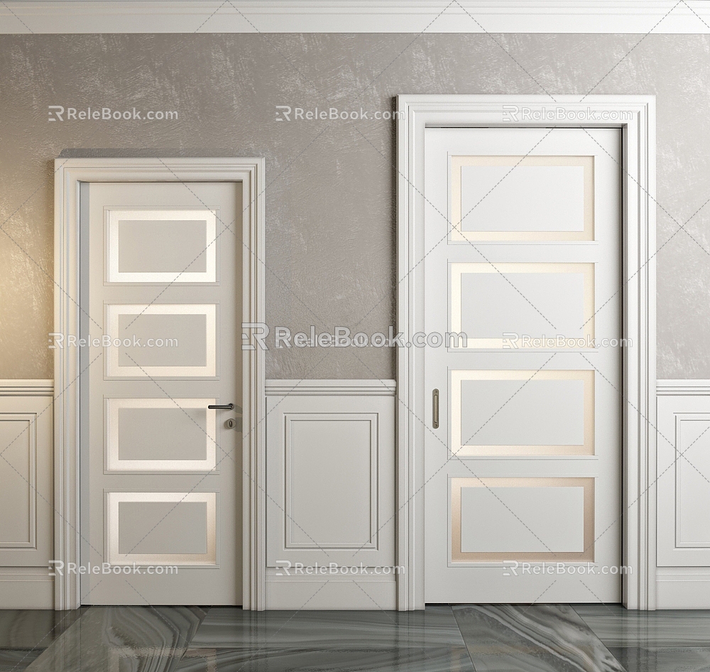 Wooden door swing door single door 3d model