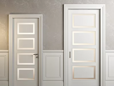 White Flush Doors With Panel Design In Modern Gray Wall Interior 3d model