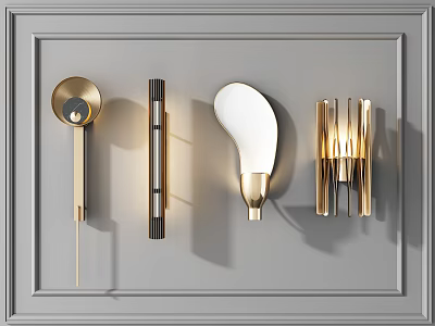 Modern Wall Lamps With Various Designs For Interior Decoration On Gray Wall 3d model