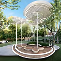 Modern Pergola With Curved Perforated Canopy And Seating In Green Park