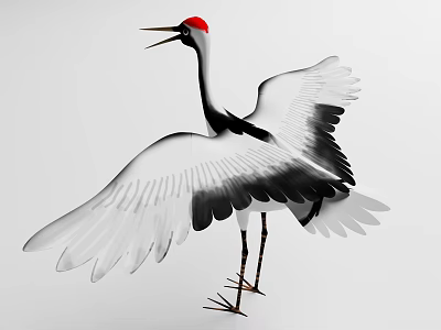 Red-crowned Crane as Flying Animal Spreading Wings Showcasing Black and White Feathers and Red Crown 3d model