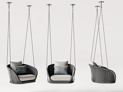 Stylish Modern Hanging Chairs with Rattan Design Comfortable Cushions and Hanging Structure 3d model