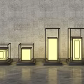 Modern Outdoor Lights With Black Frames Different Sizes Illuminated In Gray Backdrop 3d model