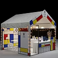 Colorful Square Decorative Booth With White Tent Roof And String Lights